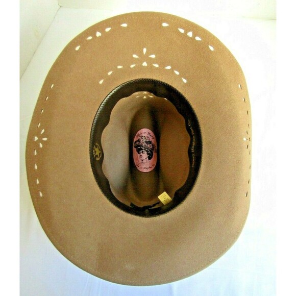 Vtg Brown Wool Nancy Hughes Hat Co Hat Satin Ribbon Bow Roses Lazer Cut 6 3/4 - Picture 5 of 10